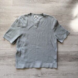COS Men's XL Short Sleeve Textured Knit Shirt Blue Grey Regular Fit Crewneck EUC